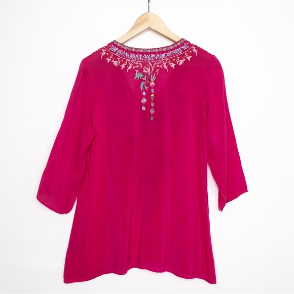 Johnny Was dragonfly fuchsia pink embroidered tunic top - Picture 2 of 11